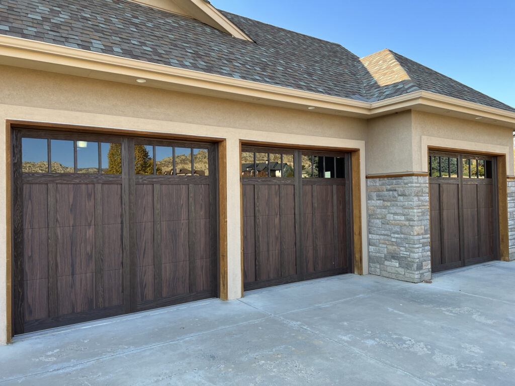 Wood tone garage door installation